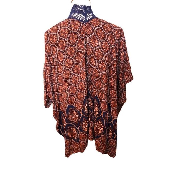 Pink Blush boho print asymmetrical hem with lace down open front rust navy blue - Picture 7 of 9